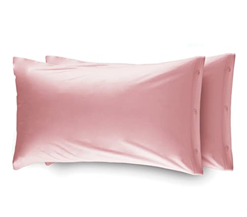 WEB LINEN Pair Of Soft Flannel Pillowcases With Side Buttons 52x82, Solid Pink