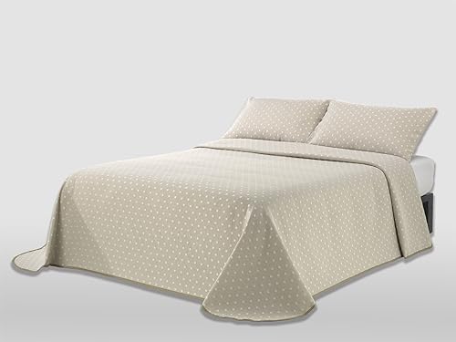 MANTAS MORA - Jacquard Recycled Cotton Bedspread Combined Natural Feel Lightweight and Breathable Design N14, 180 x 270 cm, Beige