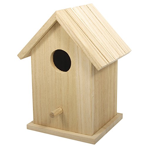 Rayher Hobby 62291000 Decorative Birdhouse with Removable Roof, Natural Wood Nesting Box for Crafting, 12.5 x 10 x 17 cm