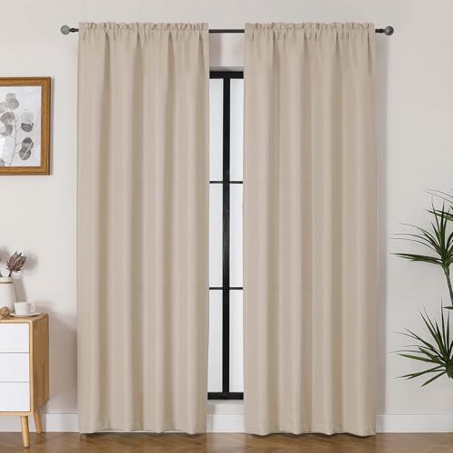 Lecloud Bessie Light Filtering Curtains 84 Inches Long 2 Panels for Bedroom, Faux Linen Textured Curtain Drapes, Breathable Farmhouse Curtains for Living Room French Window, Each 40 W x 84 L, Linen