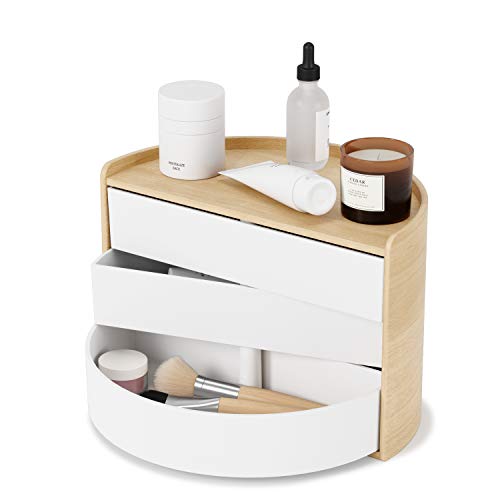 Umbra Moona Jewelry Box, Decorative and Functional Organizer for Smaller Accessories, Perfume, Small Plants and Other Items, White/Natural
