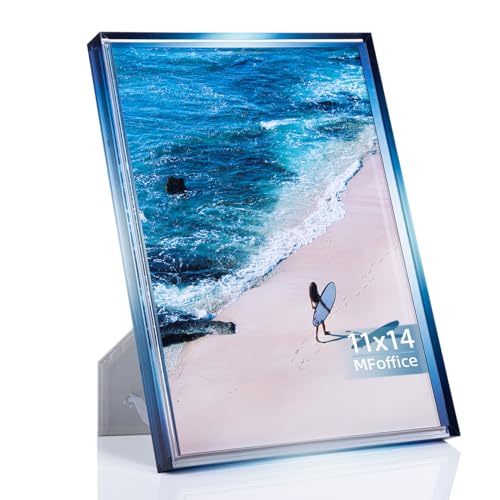 Gradient 11x14 Acrylic Picture Frame - Fits 8x10 with Mat or 11x14 without Mat, with Tabletop Stand & Wall Mount for Home Office Decor, Blue, 1Pack