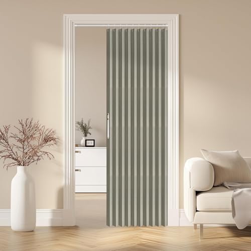 "AJAZZ 100% Blackout Magnetic Door Curtain Accordion Doors Interior Closet Door Curtain Invisible Applicable Bedroom Room Living Room Doorway (Grey 52"" W x 78"" L 1 Panel"