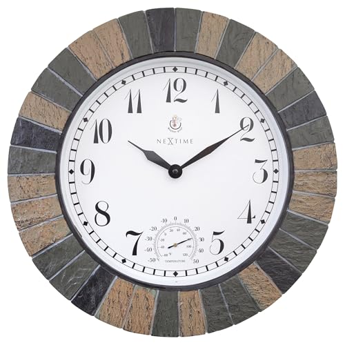 NeXtime Aster Large Waterproof Outdoor Clock with Thermometer 43.5 cm Polyresin
