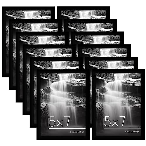 Americanflat 7x5 Photo Frames with Shatter-Resistant Glass - Set of 12 - Gallery Wall Frame Set for Tabletop and Wall Display - Black