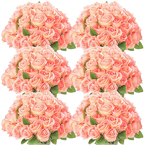 Jexine 50 Pcs Artificial Rose Flower Realistic Silk Roses with Stem Bouquet of Flower Plastic Flower Real Looking Fake Rose for Home Wedding Centerpieces Party Decoration