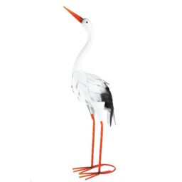 GILDE Metal Stork Figurine, White, Height 58 cm, Bird Motif, Decoration, Garden, Sculpture, Outdoor Statue