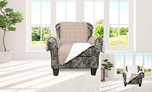 Quick Fit Jeremy Sherpa Reversible Waterproof Microfiber Chair Cover in Taupe, 65x70.5