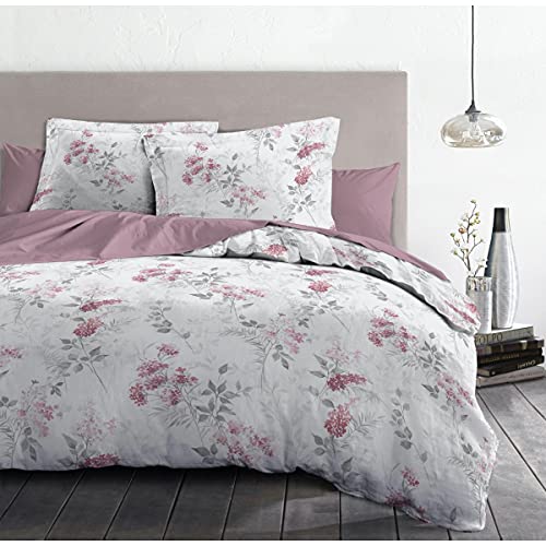 Home Linge Passion - Duvet Cover - 3 Pieces - 100% Cotton - 57 Thread Count - Double - 240 x 260 cm - Pompadour White & Antique Pink HP62668