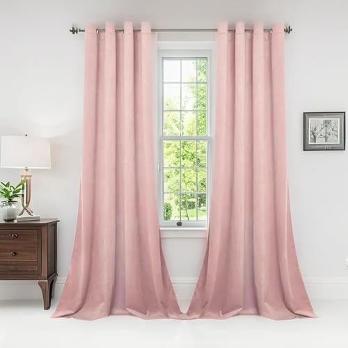 SMILETIME Pink 90 in Long Velvet Curtains with Grommet, Super Soft Privacy Noise Reducing Light-Filtering Velvet Drapes for Living Room Bedroom, 2 Panels, 52 x 90 inches