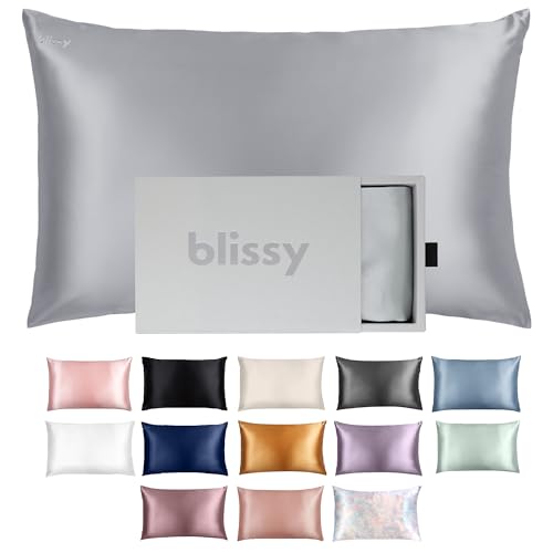 Blissy Silk Pillowcase - 100% Pure Mulberry Silk - 22 Momme 6A High-Grade Fibers - Satin Pillow Cover for Hair & Skin - Regular, Queen & King with Hidden Zipper