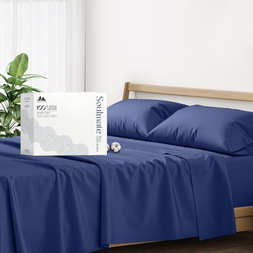 Mayfair Linen Egyptian Cotton 500 Thread Count 4 Piece Sheet Set (1 Flat Sheet 1 Fitted Sheet And 2 Pillow Cases) Full Navy Blue
