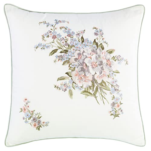 "Laura Ashley Home Throw Pillow Cotton Envelope Closure, Elegant Home Decor for Couch or Bed, 18"" x 18"", Harper Pale Green"