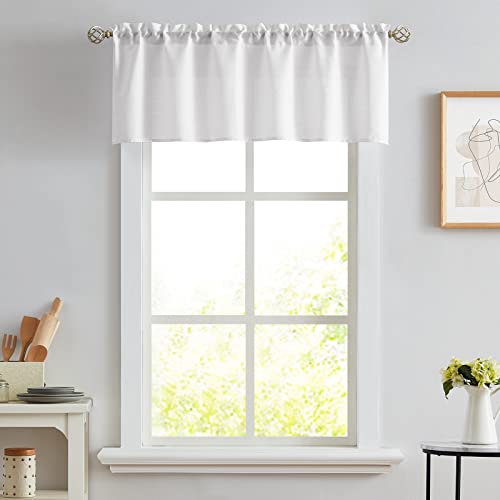 Melodieux White Semi Sheer Curtain Valance for Kitchen Cafe Small Windows Linen Look Rod Pocket, 52 by 18 Inch, 1 Panel