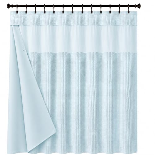 "Dainty Home Waffle Weave Shower Curtain Set with Snap-in Liner in Sky Blue 70"" x 72"" – Modern Luxury Shower Curtain with Mesh Top Window – Best Shower Curtain and Liner for Stylish Homes"