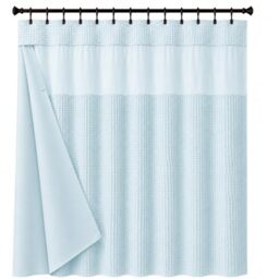 "Dainty Home Waffle Weave Shower Curtain Set with Snap-in Liner in Sky Blue 70"" x 72"" – Modern Luxury Shower Curtain with Mesh Top Window – Best Shower Curtain and Liner for Stylish Homes"