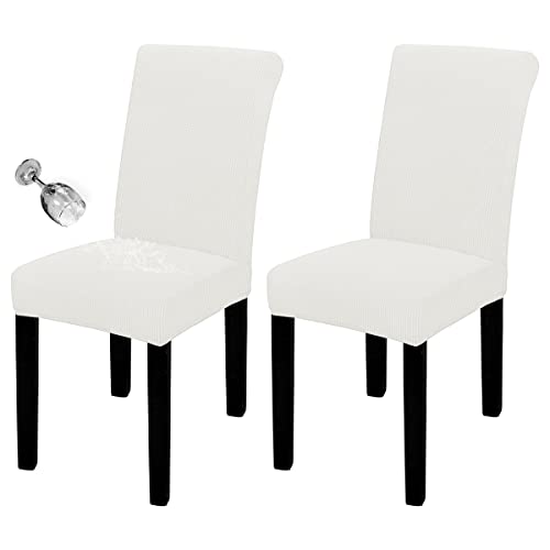 Easy-Going 100% Waterproof Dining Room Chair Cover Set of 2, Stretch Jacquard Parson Chair Slipcover Removable Washable Chair Protector for Home, Restaurant, Banquet (XLarge, Cream)