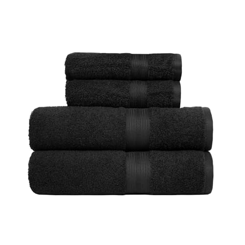 Amazon Basics 4-Piece Bath Towel Set, 100% Cotton, 2 Bath + 2 Hand Towels, Black