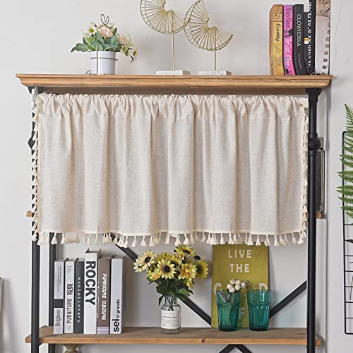 "Sutuo Home Boho Sheer Curtain Valance Cotton Linen with Bohemian Handmade Tassels, Short French Farmhouse Window Treatment for Kitchen Cafe, Rod Pocket, 1 Panel 59"" W x 18"" L, Natural"