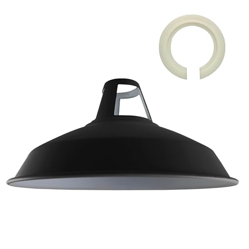 LEDSone Industrial Ceiling Pendant Light Shades, Retro Vintage Style Barn Slotted Shaped Pendant Lamp Shade for Pendant Ceiling Lights (Black)