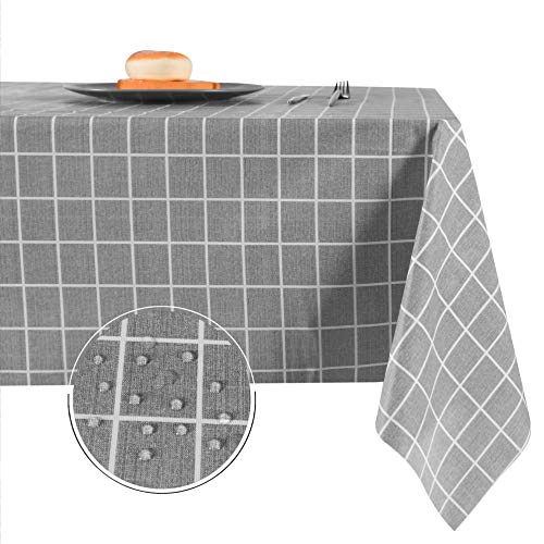 Obstal 100% Waterproof PVC Table Cloth, Oil-Proof Spill-Proof Vinyl Rectangle Tablecloth, Wipeable Table Cover for Outdoor and Indoor Use, 54x78 Inch, Grey Checkered Pattern