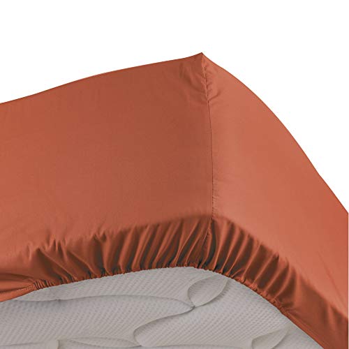 Douceur d'Intérieur, Fitted Sheet (140 x 190 cm) Percaline Terracotta, Cotton Percale
