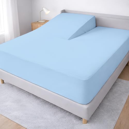 "34"" Split Head Flex King Fitted Sheet, Soft Brushed Microfiber, Light Blue"