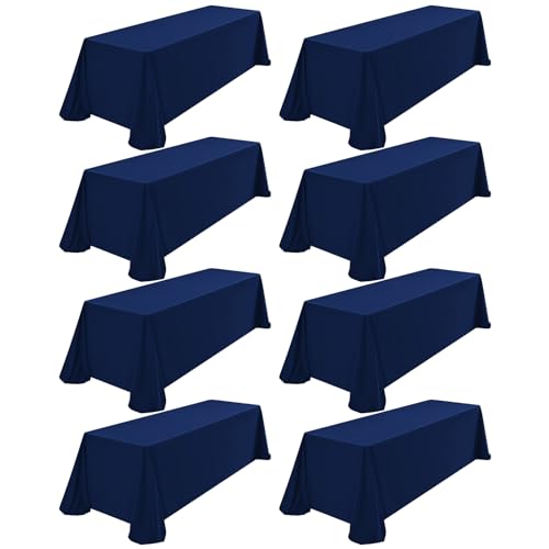 8 Pack Rectangle Tablecloth 90 x 156 inch Navy Blue Polyester Table Cloth for 8 Feet Tables,Washable Fabric Stain and Wrinkle Resistant Table Cover Table Clothes for Wedding Parties Banquet Kitchen