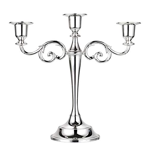 OwnMy 3 Arms Metal Candelabra Candlestick Silver European Elegant Candle Holder Candle Stand for Wedding Dining Table Christmas Party Home Decoration