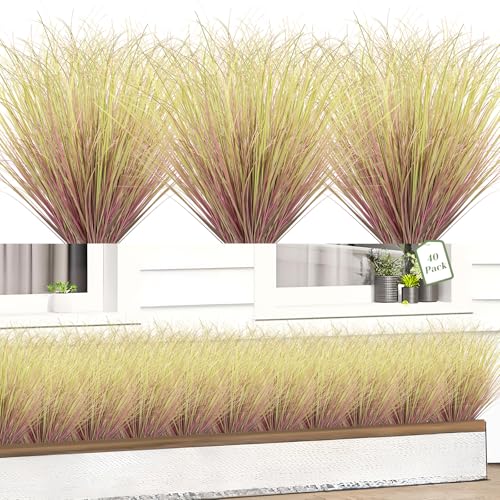 40Pcs Fake Grass Plants, Artificial Shrubs Wheat Grass, Faux Tall Plants for Outdoor Decor, Greenery Stems Weed for Room Indoor Home Decor(Light Purple)