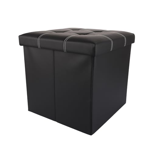 ASelected Storage Ottoman Black Folding Storage Ottoman Footstool With Storage With Lids For Living Room, Bedroom, Hallway 38X38X38 Cm