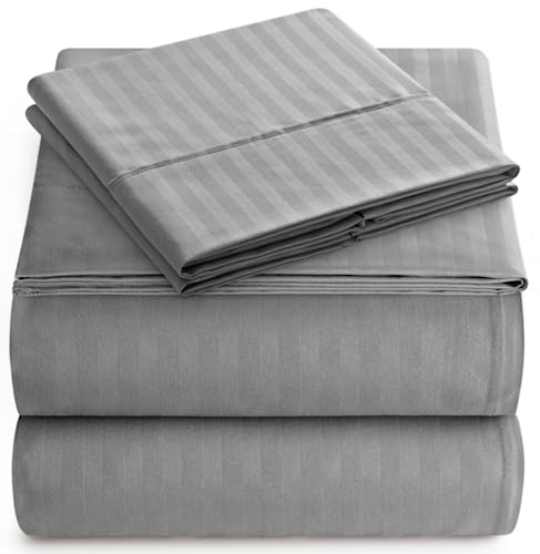 Home Couture ITALIAN 1500 Thread Count 100% Egyptian STRIPED 4PC KING Sheet Set, GREY