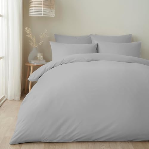 Appletree Silver Double Duvet Cover Set – 200x200cm Light Grey Bedding – Soft Luxury 100% Cotton Hotel Style – Plain Grey Quilt Cover with Pillowcases for Bedroom