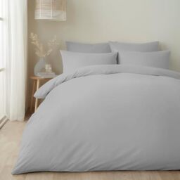 Appletree Silver Double Duvet Cover Set – 200x200cm Light Grey Bedding – Soft Luxury 100% Cotton Hotel Style – Plain Grey Quilt Cover with Pillowcases for Bedroom