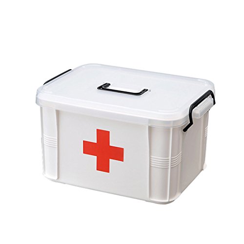 "Levoberg Medicine Box Storage Box Organizer 2 Layers with Compartments Family Emergency Kit Storage Case 9.25""x6.49""x5.31"""