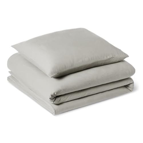 Amazon Basics 2-Piece Brushed Microfibre Single Duvet Cover Set, Extra Soft Bedding, Relaxed Lived-In Look with Natural Creases, No Ironing Required, 135 x 200 cm & 1 Pillowcase 50 x 80 cm, Grey