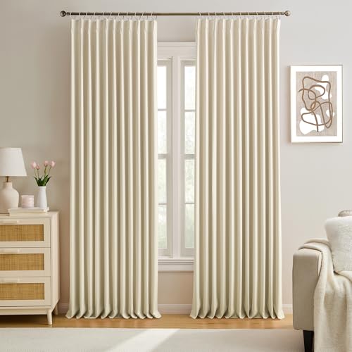 KEQIAOSUOCAI Cream Pinch Pleated Curtains Blackout 72x95 2 Panels