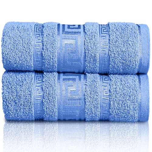 GC GAVENO CAVAILIA Extra Large Jumbo Bath Sheets Greek Towels for Bathroom - 2 Piece Super Absorbent Quick Dry Towel, 100% Egyptian Cotton Soft Fluffy Luxury Bath Towel Spa & Hotel (90x180cm),Blue