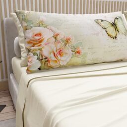 PETTI Artigiani Italiani - Cotton Sheets with Pillowcases in Digital Print, Single Sheet, 336 Cream Pattern Bedding Set, 100% Made in Italy