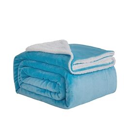 Good Nite Blanket 230x270cm Reversible Sherpa Fleece Fluffy Polyester Throw Blanket Soft and Warm Bed Blankets for Home life and Travel Machine Washable (Blue,Super King)