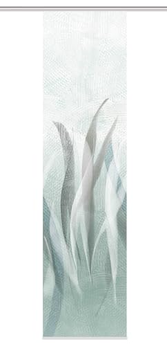 HOME WOHNIDEEN SIRALIO Sliding Curtain in Silk Look, Waves Digital Print, 245 x 60 cm, with Accessories, Colour: Sage, Size: 245 x 60 cm, Quantity: 1
