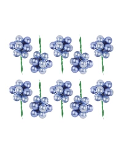 Ice Blue Glass Berry Cluster Decorations Set of 10, Christmas Tree Picks