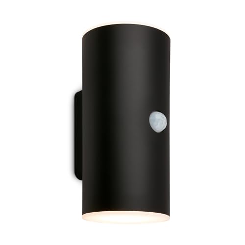 Briloner - Rechargeable LED wall lamp with Motion Sensor, Twilight Sensor, 20 sec Timer, Outdoor wall Light, 15.5x7x8.5 cm (HxWxD), Black