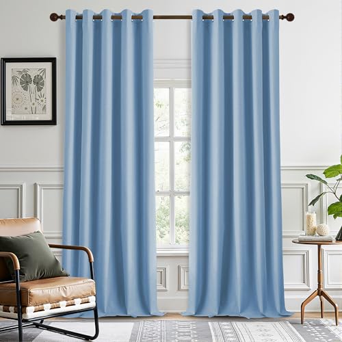 DONREN 100% Blackout Curtains 120 Inches Long Thermal Insulated, Soft Linen Grommet Blackout Drapes for Bedroom, 2 Panels 66Wx120L, Dusty Blue