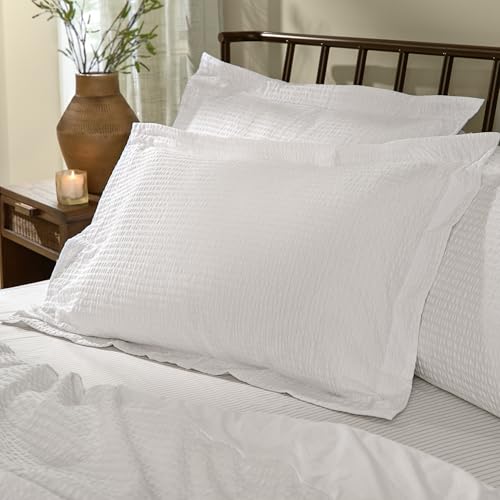 Yard Hebden Relaxed Seersucker Pillowcase Pair – Soft Cotton Textured Pillow Covers (Chalk – 75x50cm)