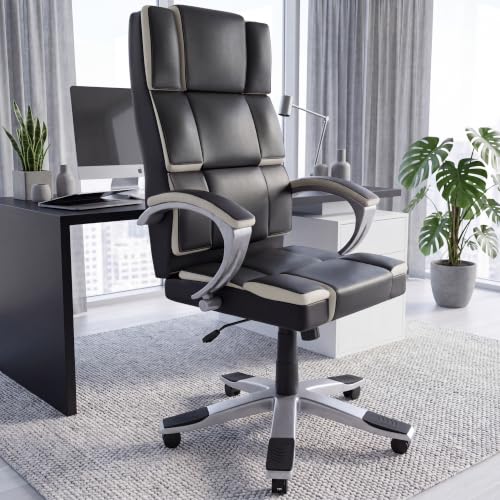 Vida Designs Henderson Executive Office Computer Chair, Black & White, Gaming Adjustable Swivel Recliner Pu Faux-Leather (UKFR Certified)