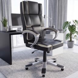 Vida Designs Henderson Executive Office Computer Chair, Black & White, Gaming Adjustable Swivel Recliner Pu Faux-Leather (UKFR Certified)