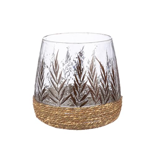 GILDE Greenery Glass Lantern – Conical – Leaf Design – Green – Height 20 cm x Diameter 20 cm – Candle Holder
