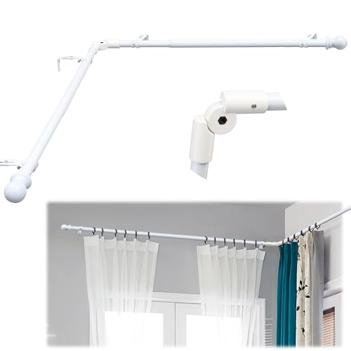 Lcokeiy White Steel Corner Curtain Rod, 30-136 Inch, Adjustable, Wall Mounted, Glossy Smooth Finish