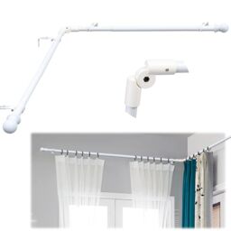 Lcokeiy White Steel Corner Curtain Rod, 30-136 Inch, Adjustable, Wall Mounted, Glossy Smooth Finish